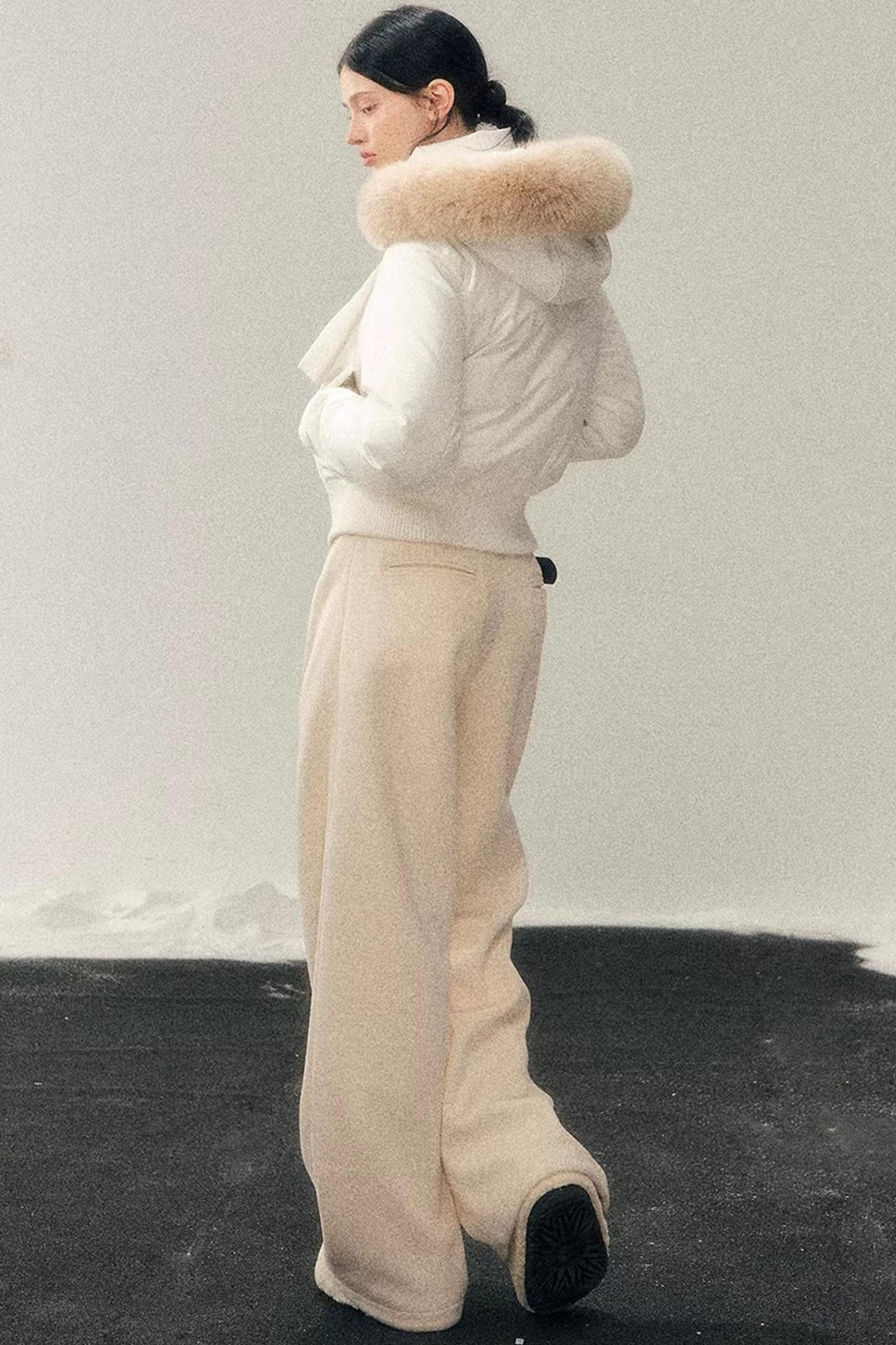 Fleece-Lined Wide-Leg Pants