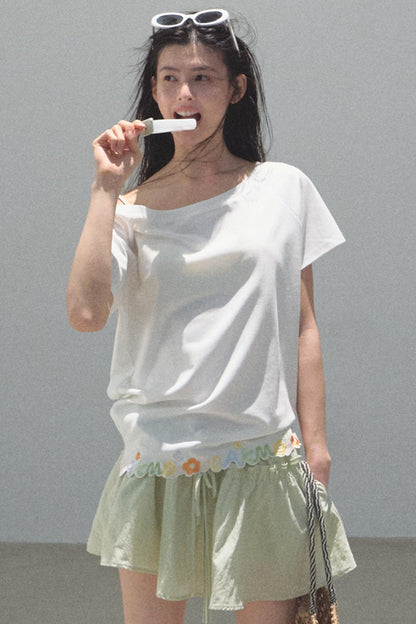 Embroidered Puffy A-Line Skirt