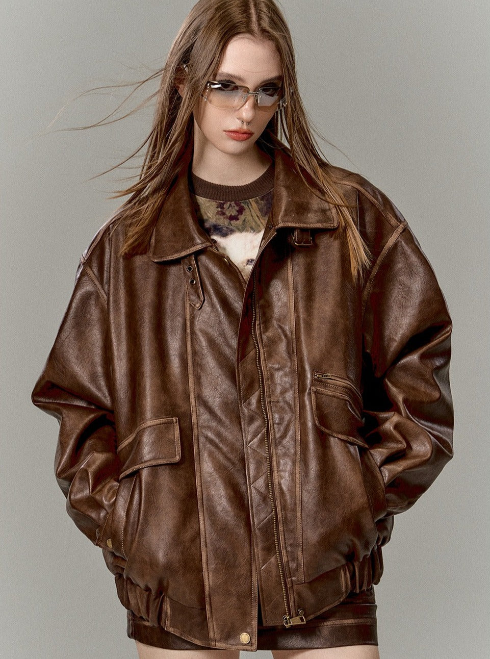 vintage distressed loose leather jacket