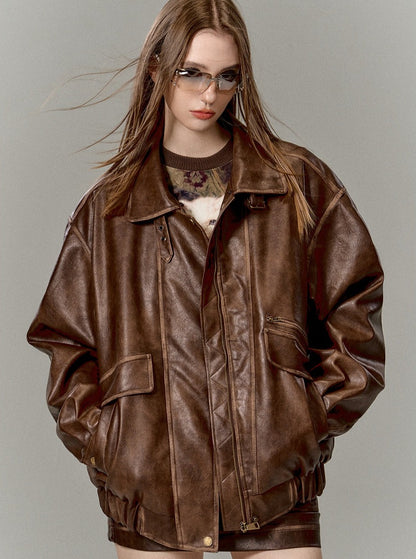 vintage distressed loose leather jacket