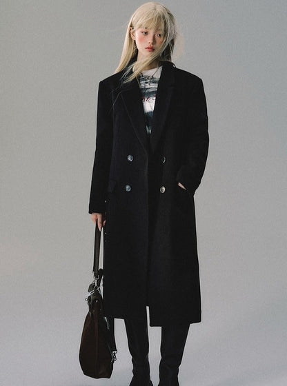 double-breasted wool long jacket