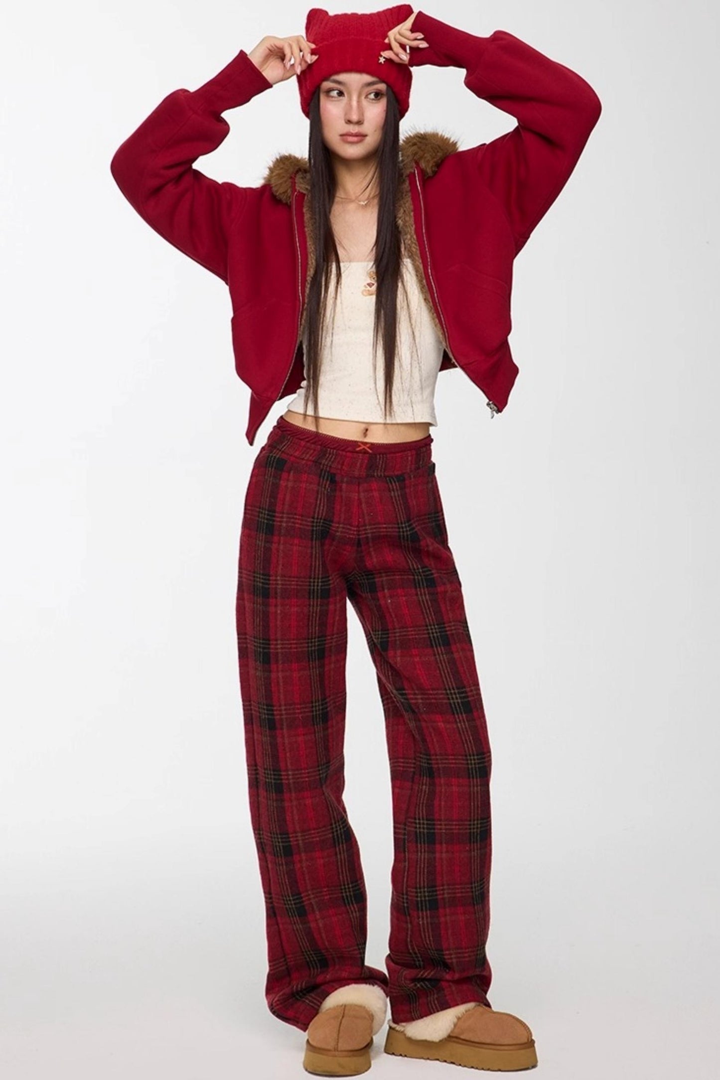 Red Winter Casual Pants