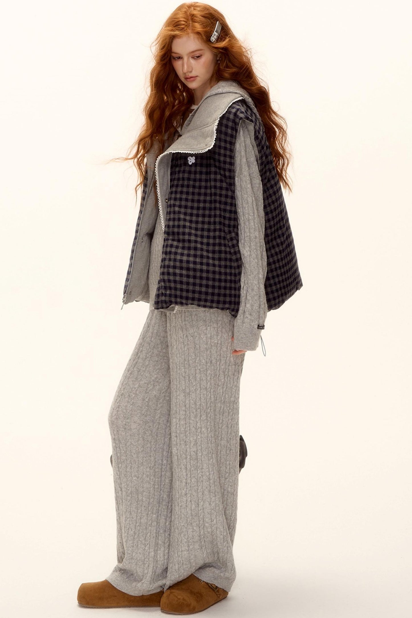 Reversible Plaid Lace Vest Jacket