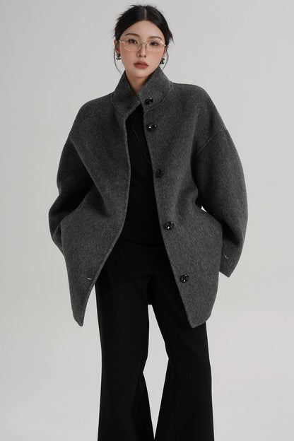 Stand-Up Collar Loose Sleeve Wool Jacket