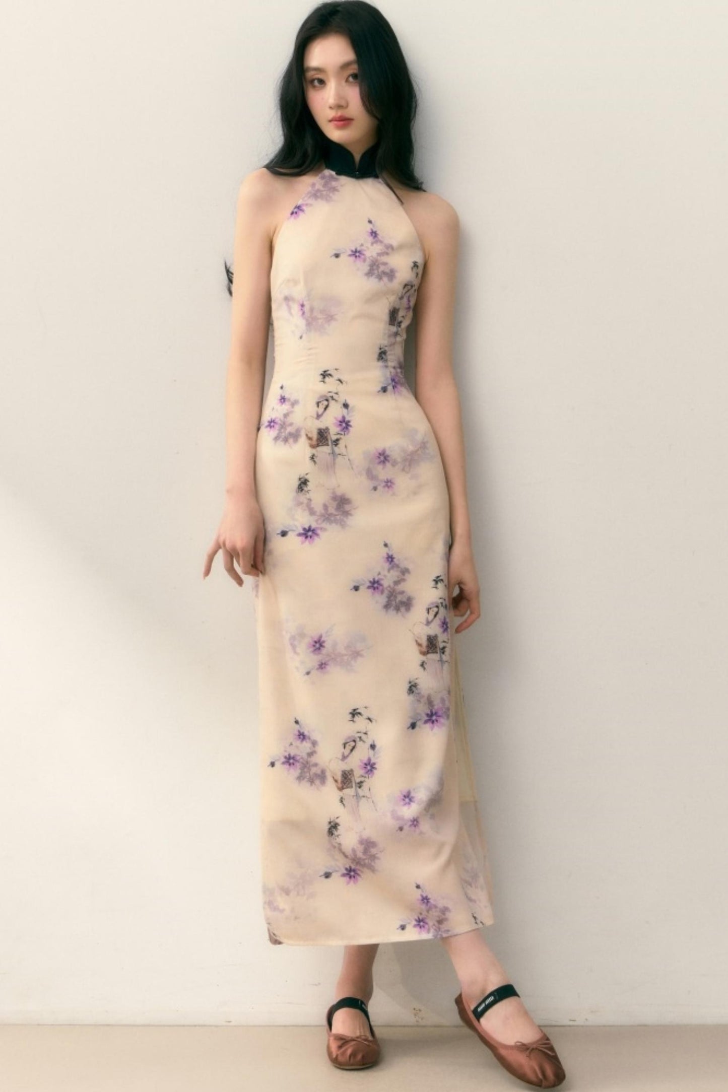 Pastel Lotus Neck-Tie Oriental Dress