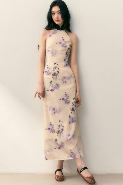 Pastel Lotus Neck-Tie Oriental Dress