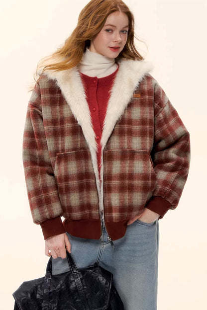 Reversible Plaid Plush Coat