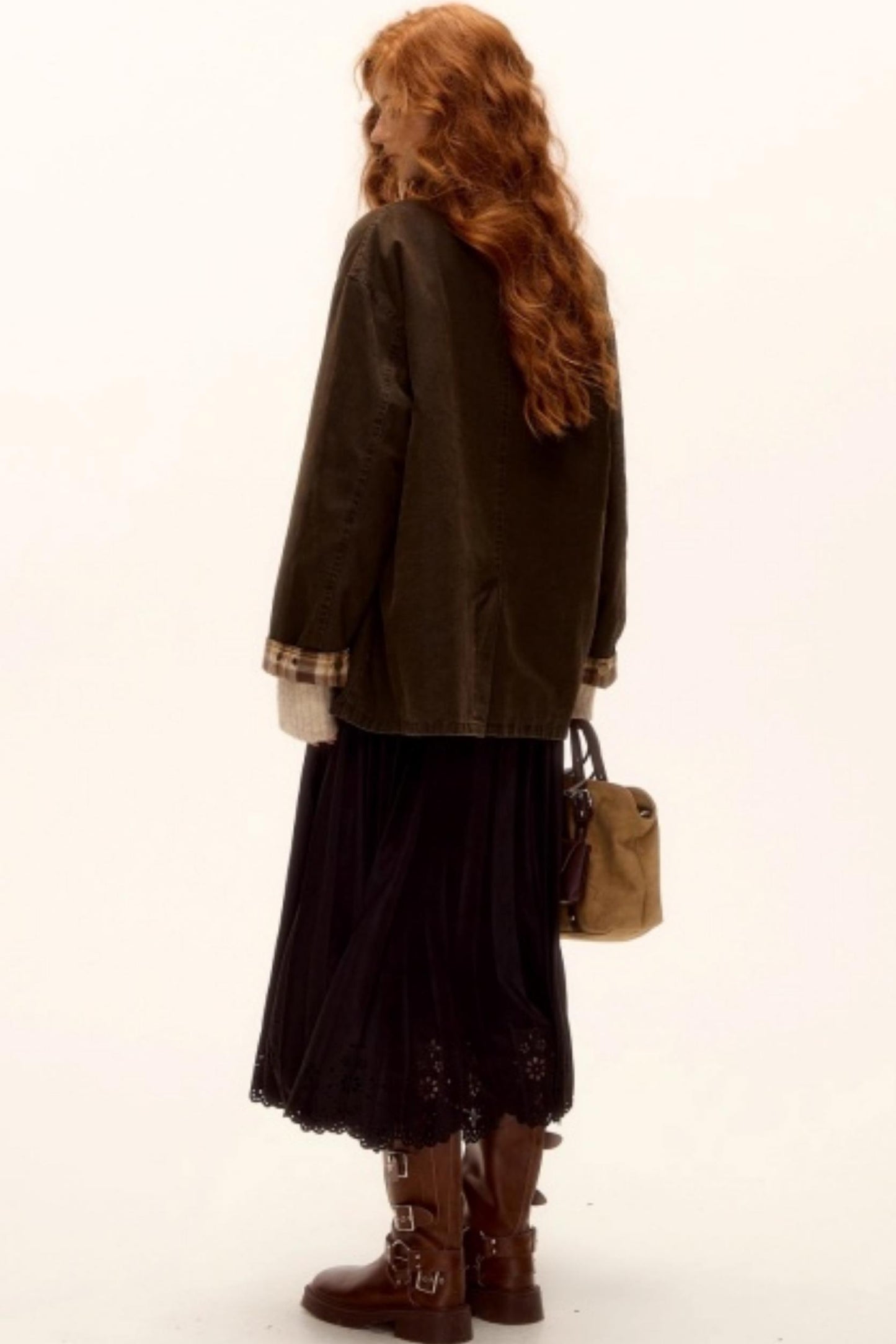 Pleated Suede Lace Skirt