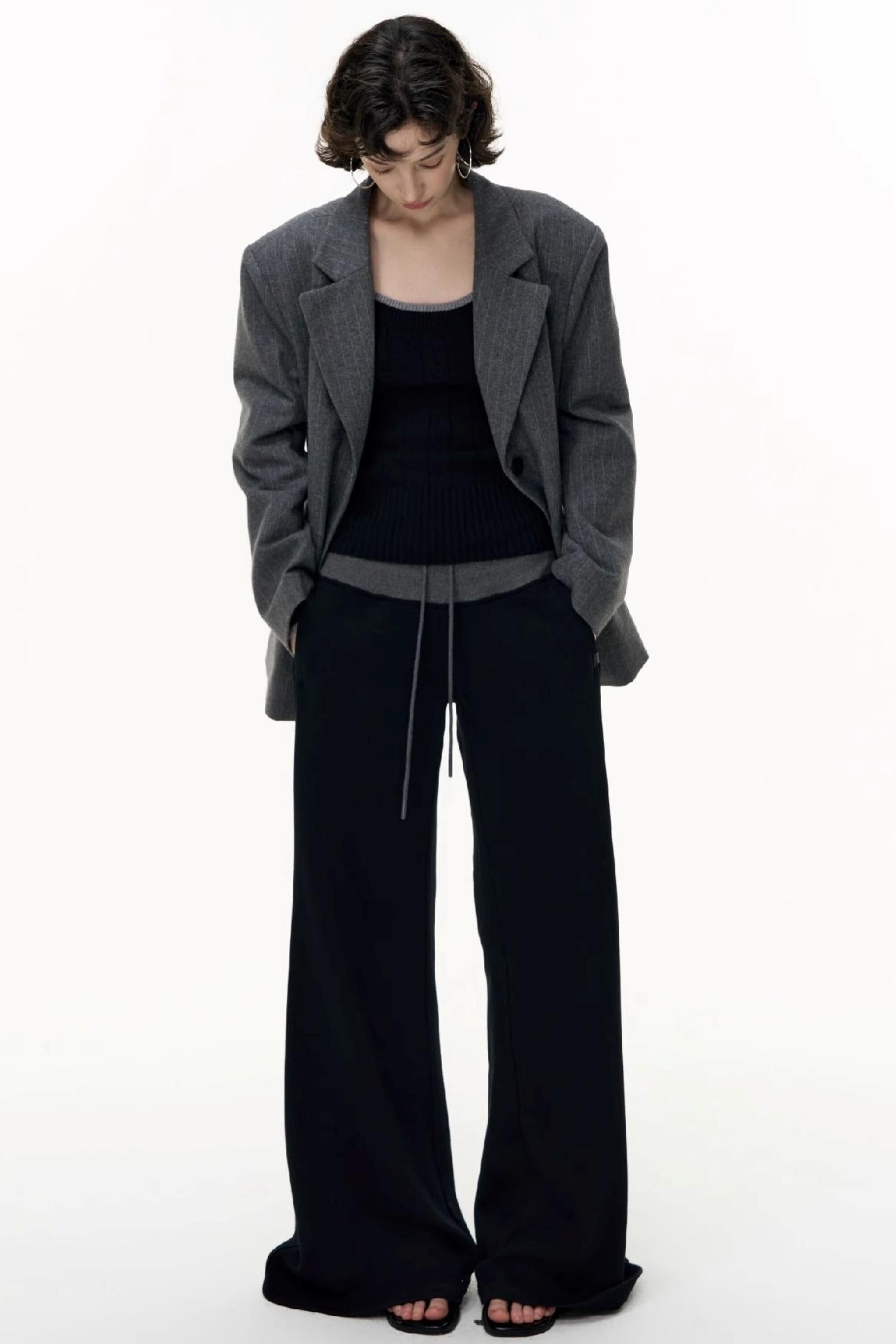 Drawstring Cotton Flared Sweatshirt Slacks