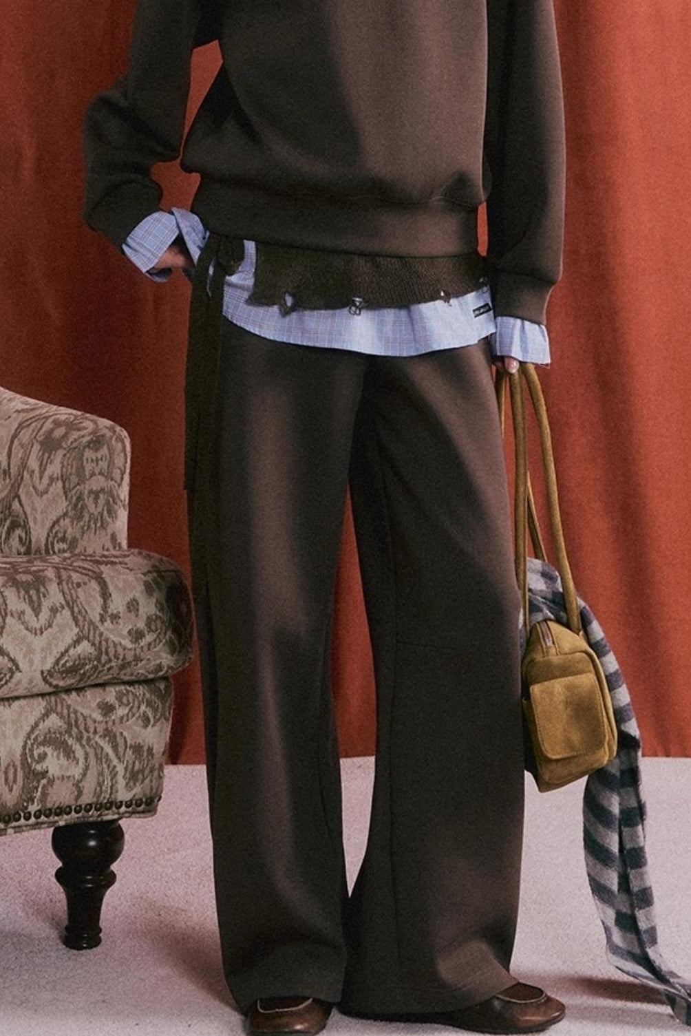 Plaid Patchwork Knit Sweater Set-Up