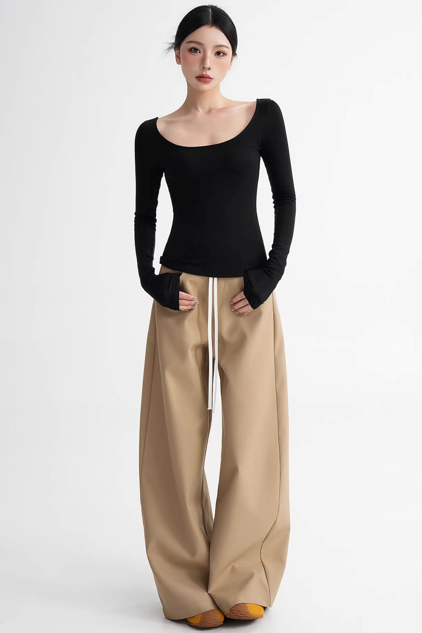 Elegant Color-Blocking Wide-Leg Pants