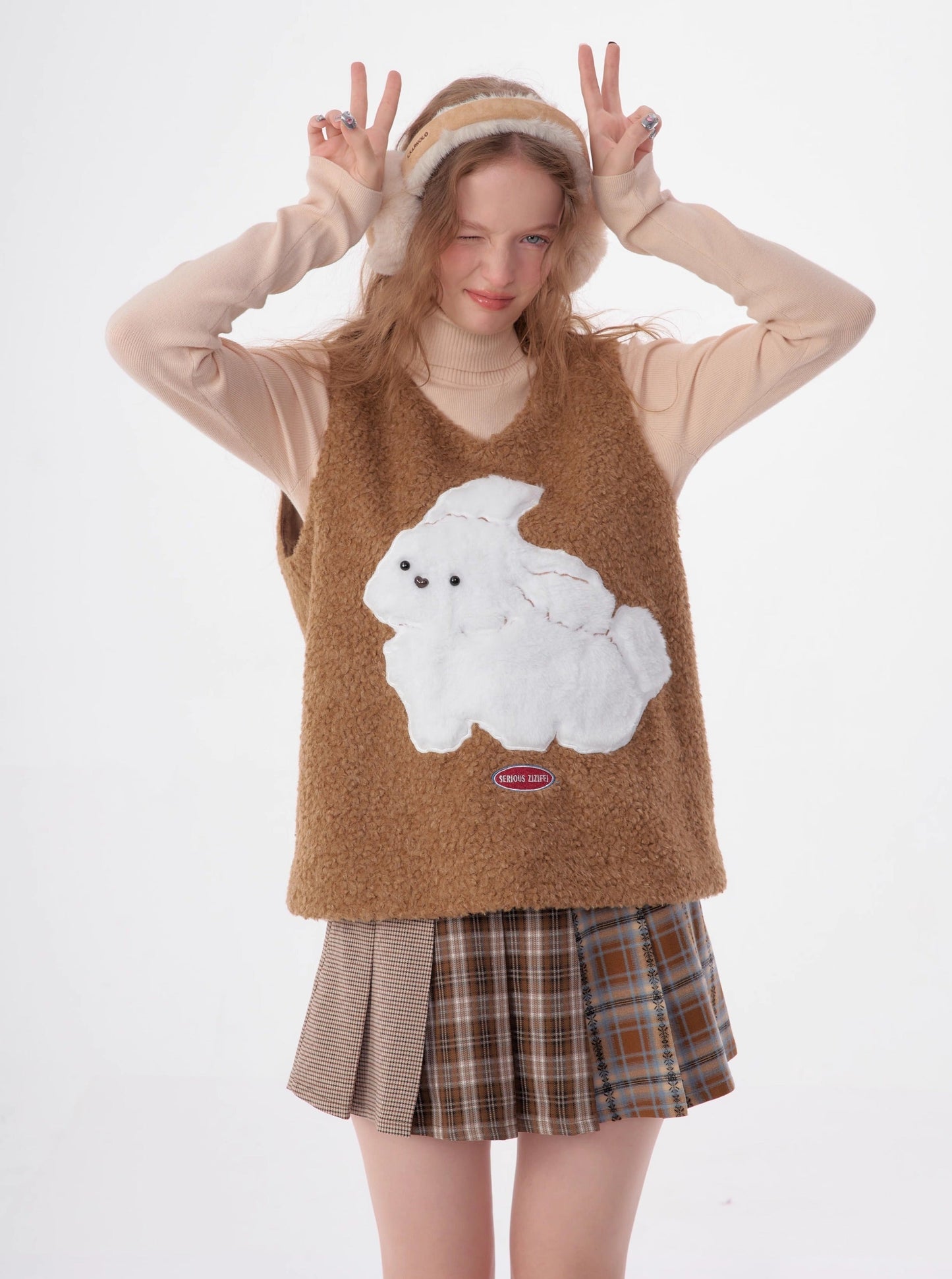 american retro rabbit sweater coat