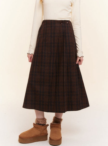 Retro Plaid High-waisted A-Line Umbrella Skirt