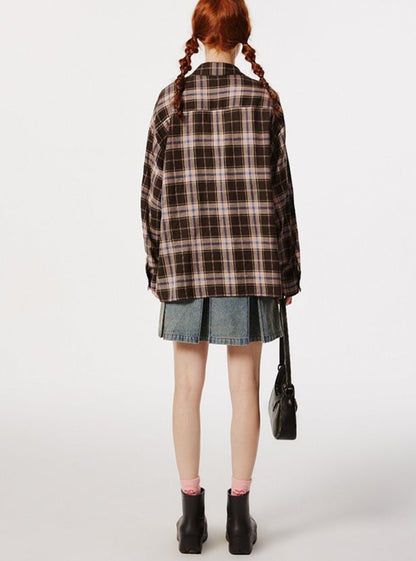 Retro Plaid Long Sleeve Japanese Shirt Jacket