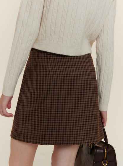 CHECKED PLEATED A-LINE SKIRT