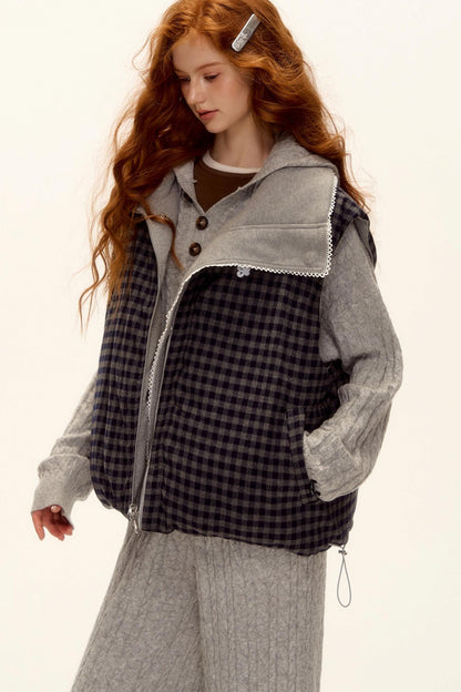 Reversible Plaid Lace Vest Jacket