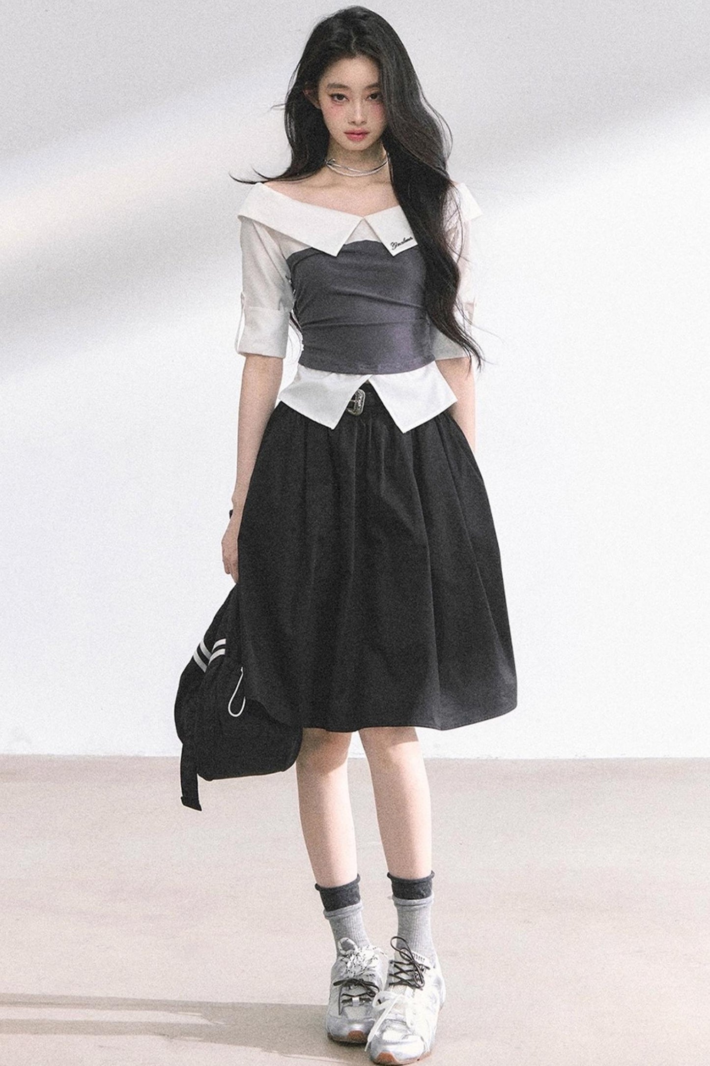 Gray Sugar Striped Short-Sleeved Shirt