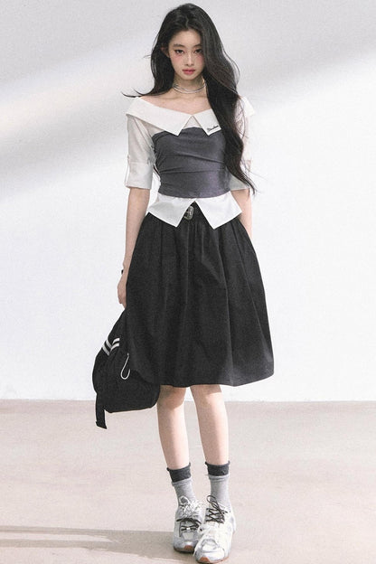 Gray Sugar Striped Short-Sleeved Shirt