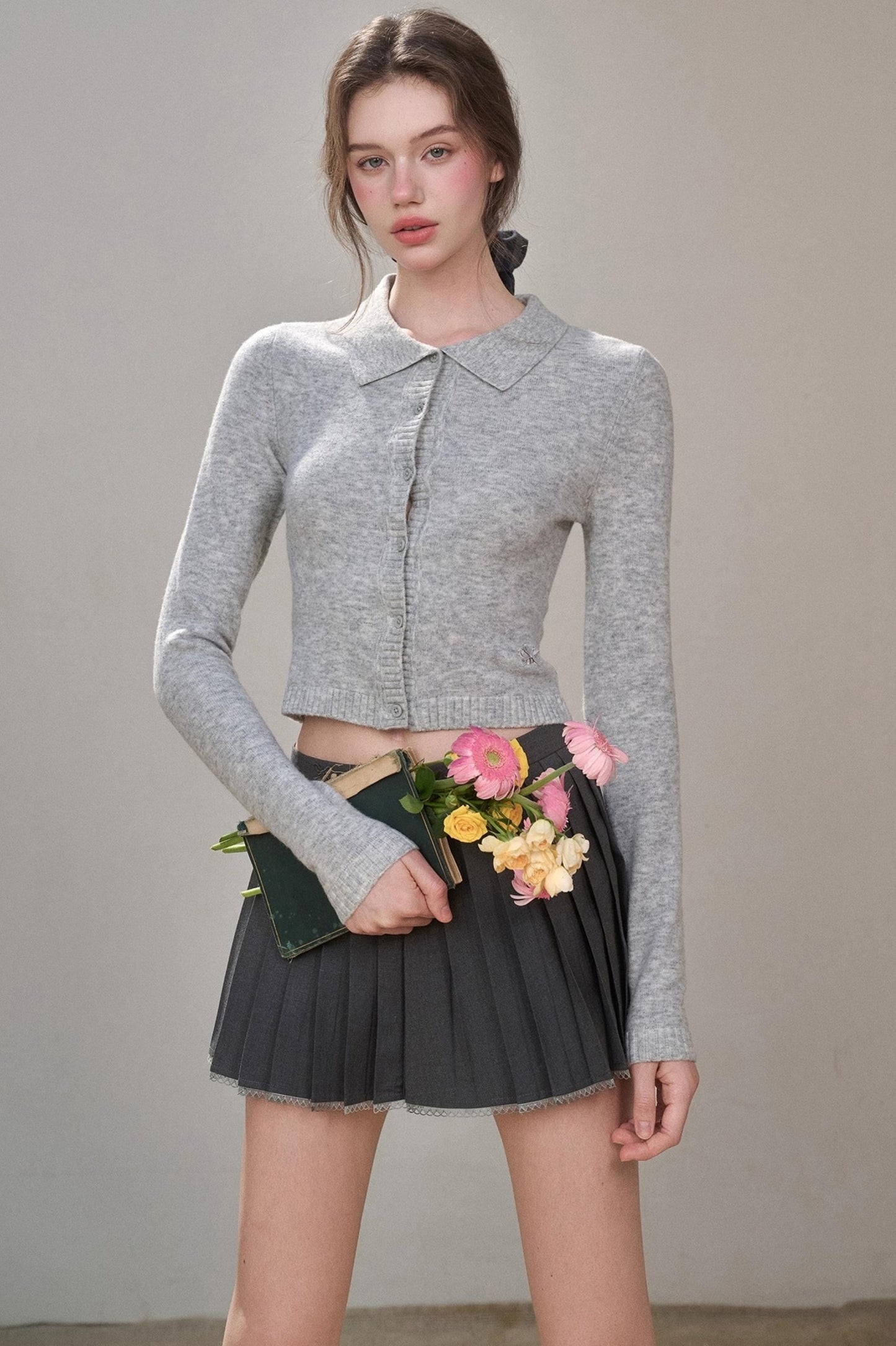 Gray Pleated Skirt