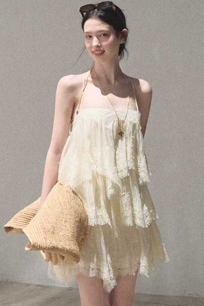 Heartbeat Lace Tiered Dress and Camisole Set