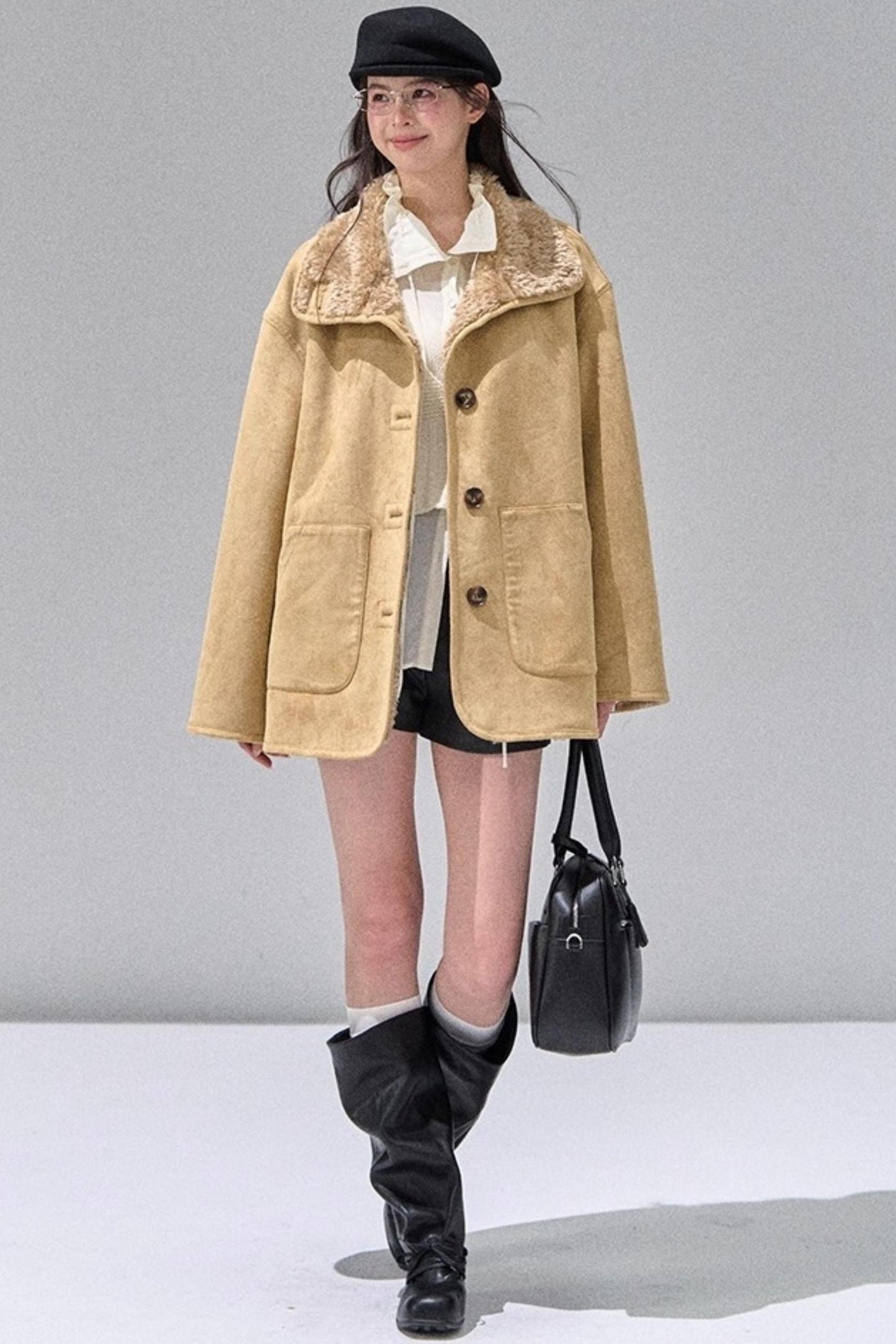 Fungus Edge Collar Drawstring Lace-up Shirt