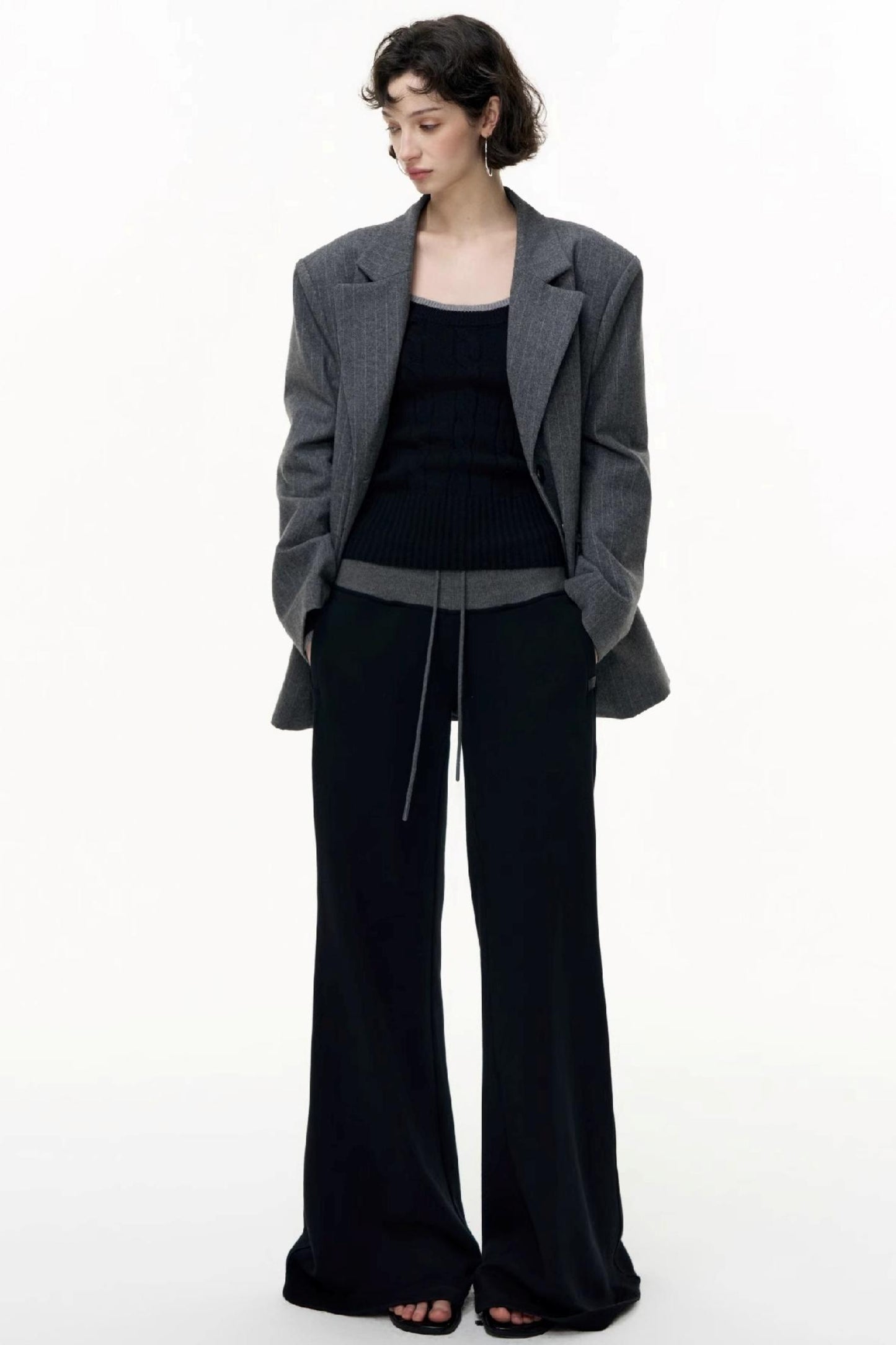 Drawstring Cotton Flared Sweatshirt Slacks