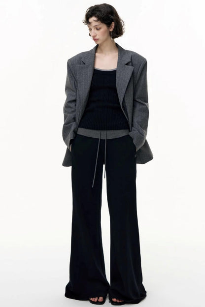 Drawstring Cotton Flared Sweatshirt Slacks