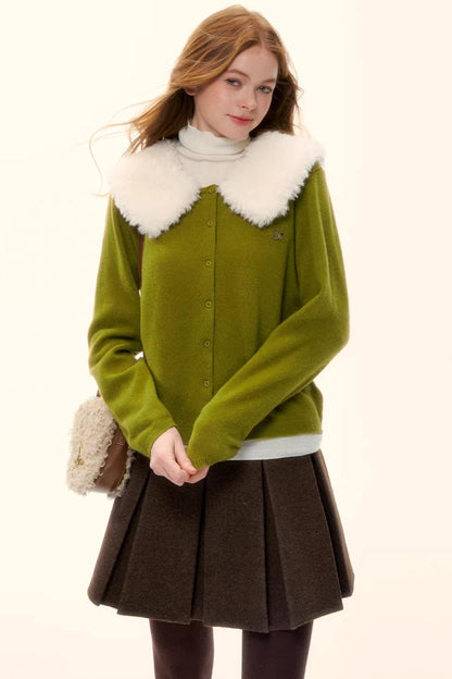 Wool Detachable Fur Collar Cardigan