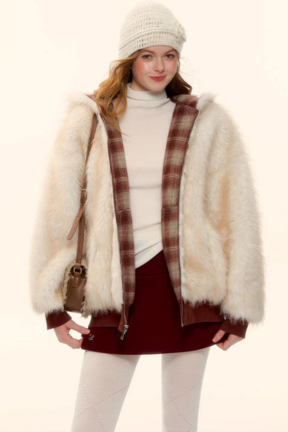 Reversible Plaid Plush Coat