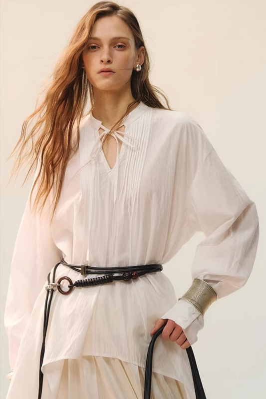White Fluff Pleated Blouse