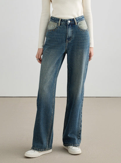 retro washed distressed wide-leg pants