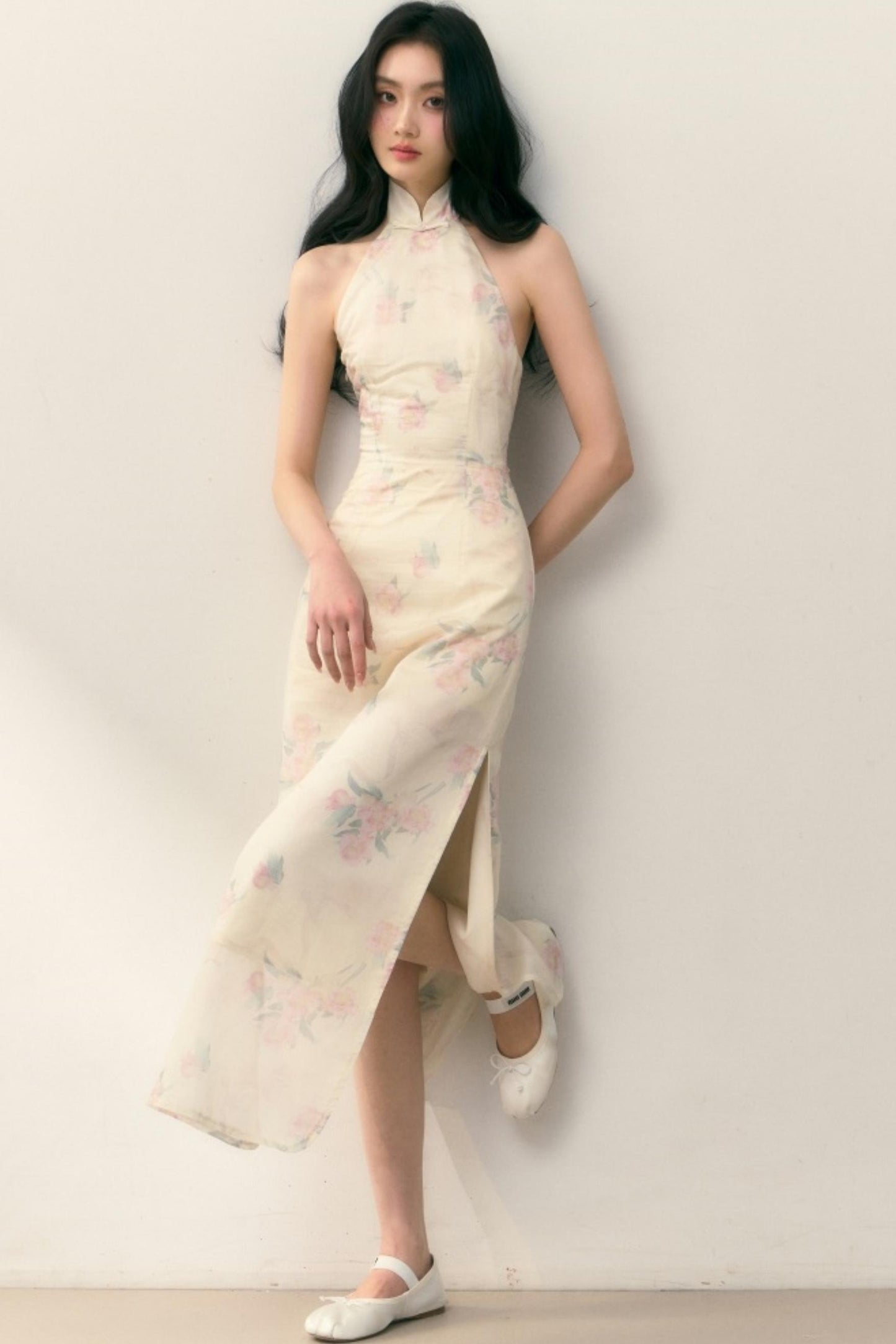 Pastel Lotus Neck-Tie Oriental Dress