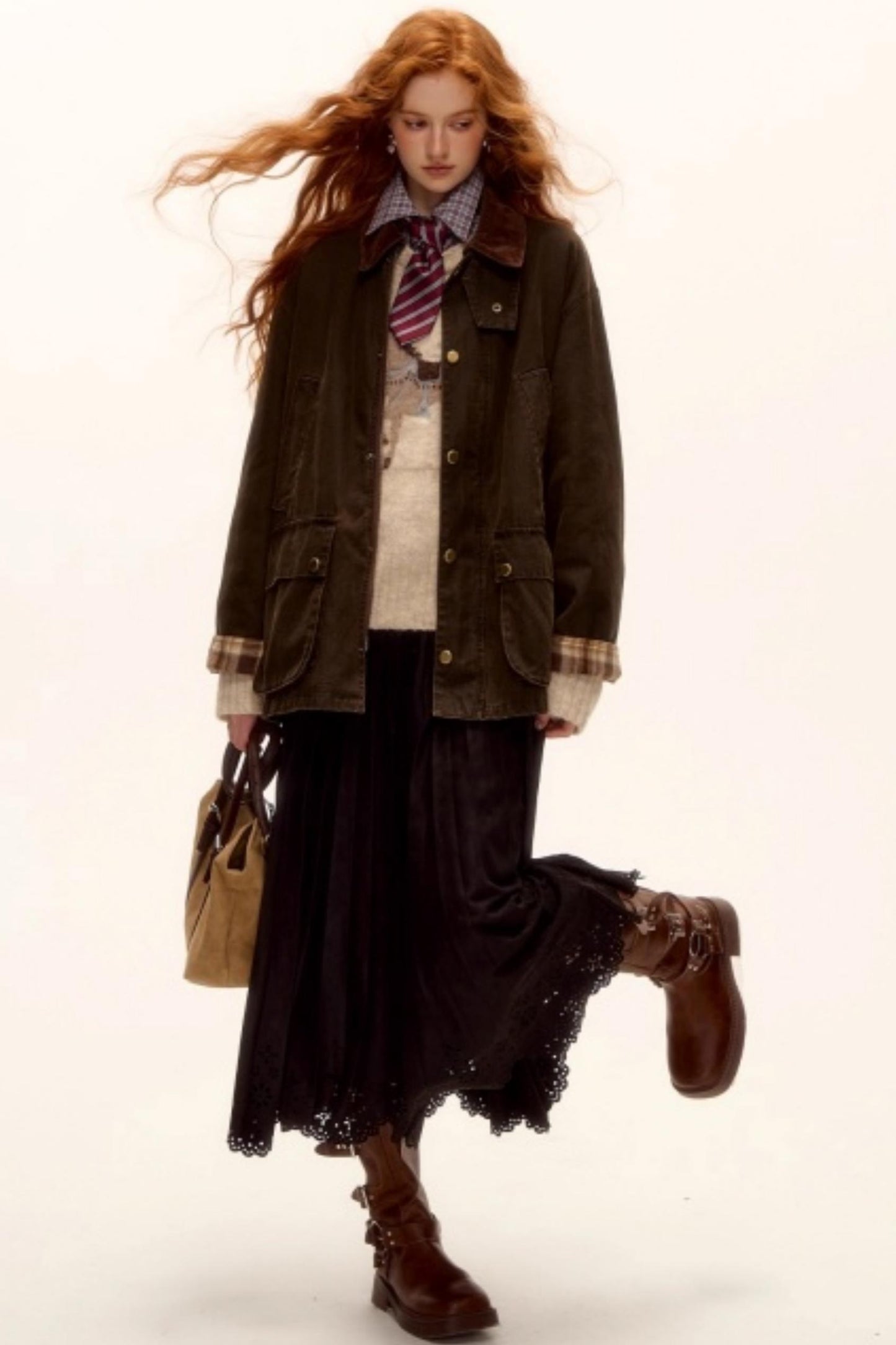 Pleated Suede Lace Skirt