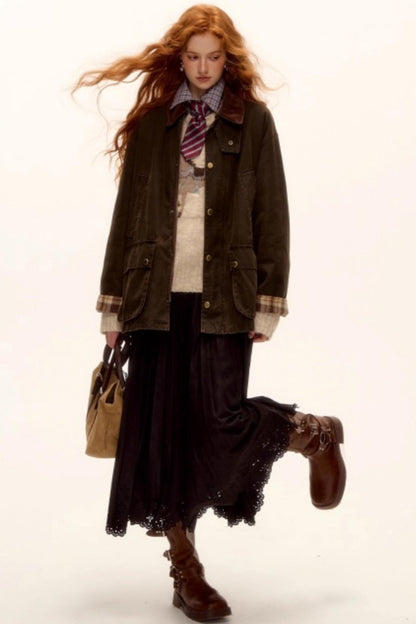 Pleated Suede Lace Skirt