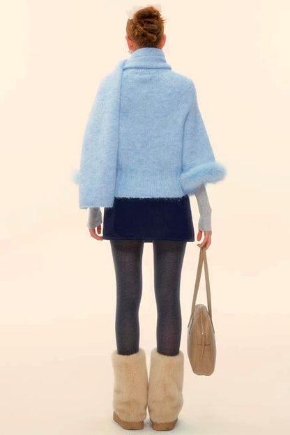 울 혼방 플러시 엣지 스웨터 스카프 세트