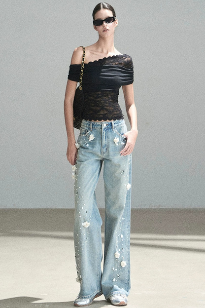 Lace Asymmetrical Shoulder Top