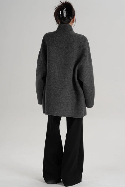 Stand-Up Collar Loose Sleeve Wool Jacket