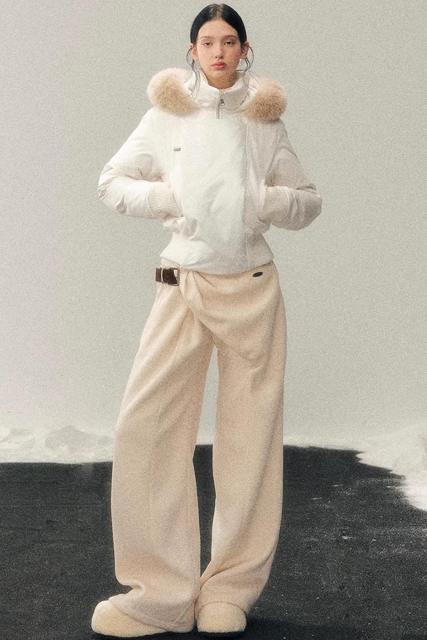 Fleece-Lined Wide-Leg Pants