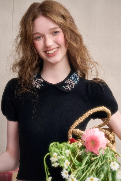 Frozen Flowers Wool Embroidery Top