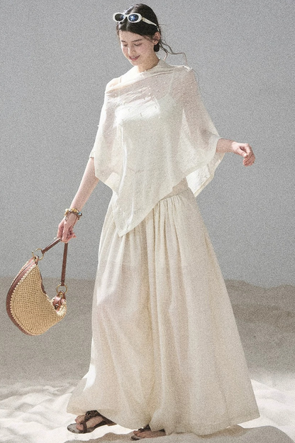 Watercolor Chiffon Wide-Leg Pants