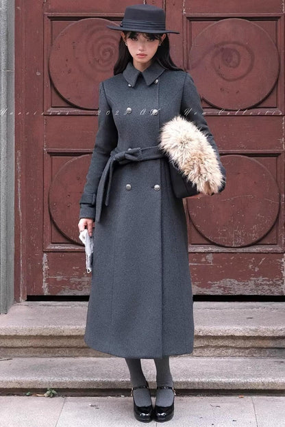 Double-Breasted Woolen Coat Set-Up