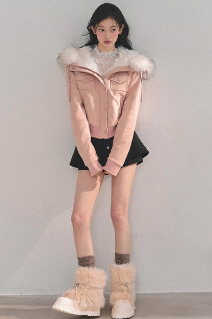 Lamb Wool Hooded Winter Coat