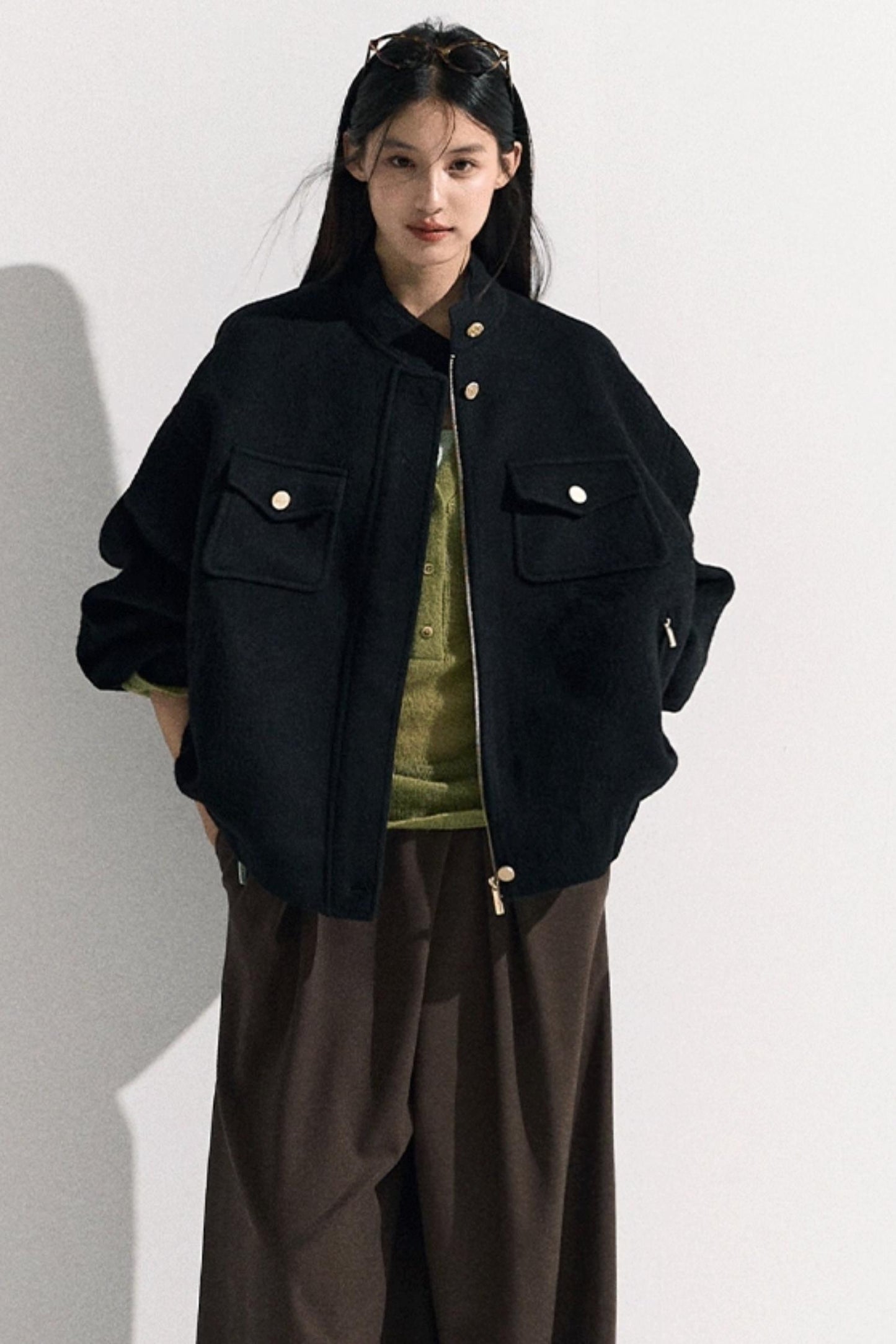 V-Neck Long Sleeve Wool Knit Top