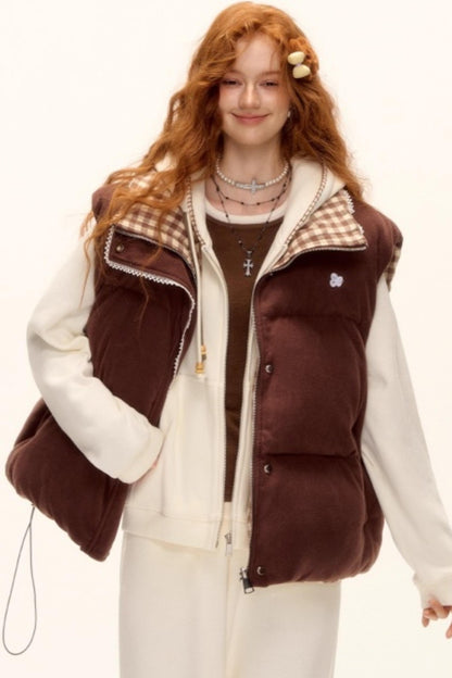 Reversible Plaid Lace Vest