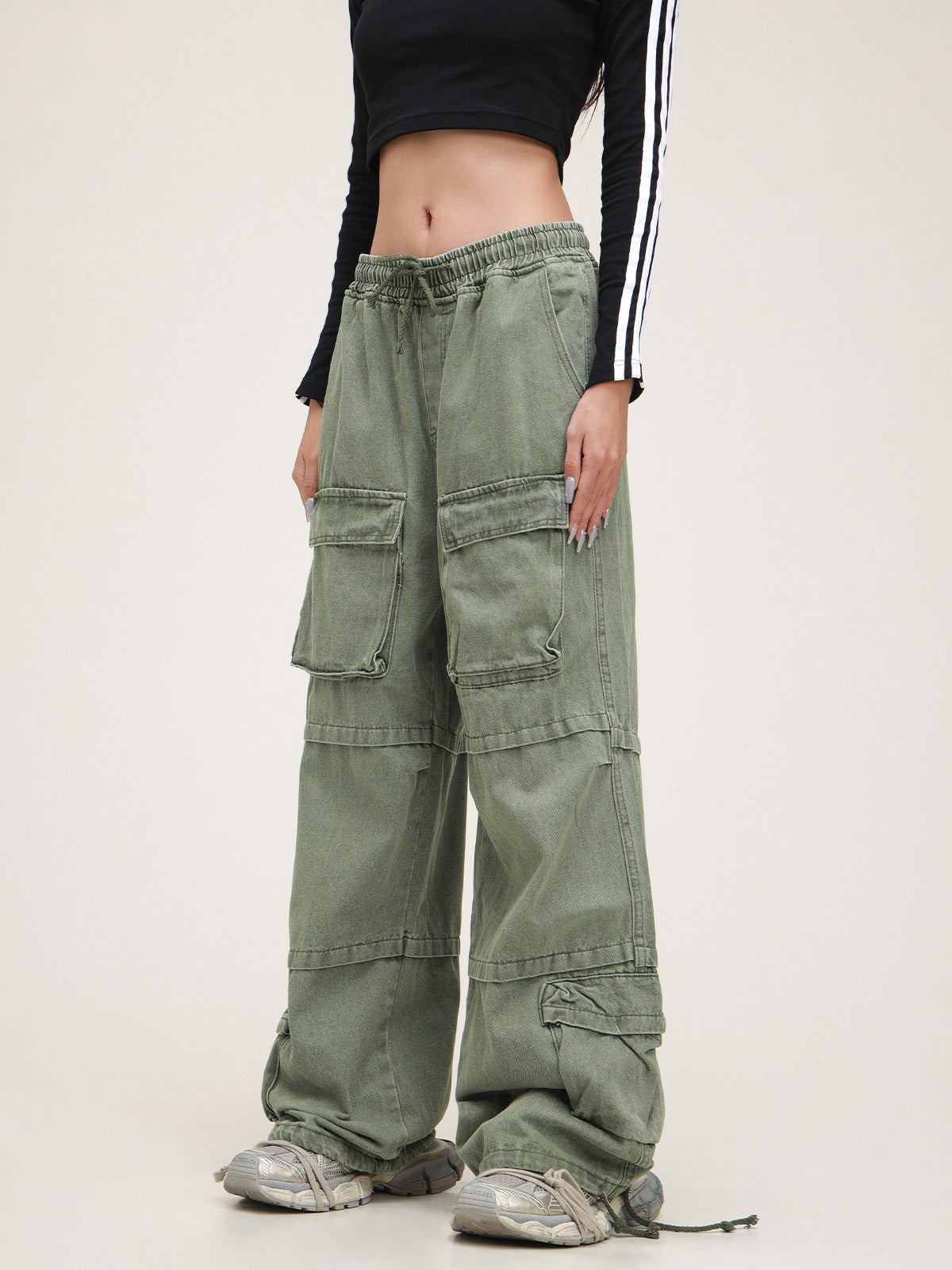 American Retro Washed Stitched Pocket Cargo Pants