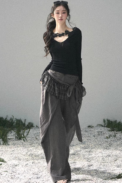 Lace-Trimmed Knitted Top