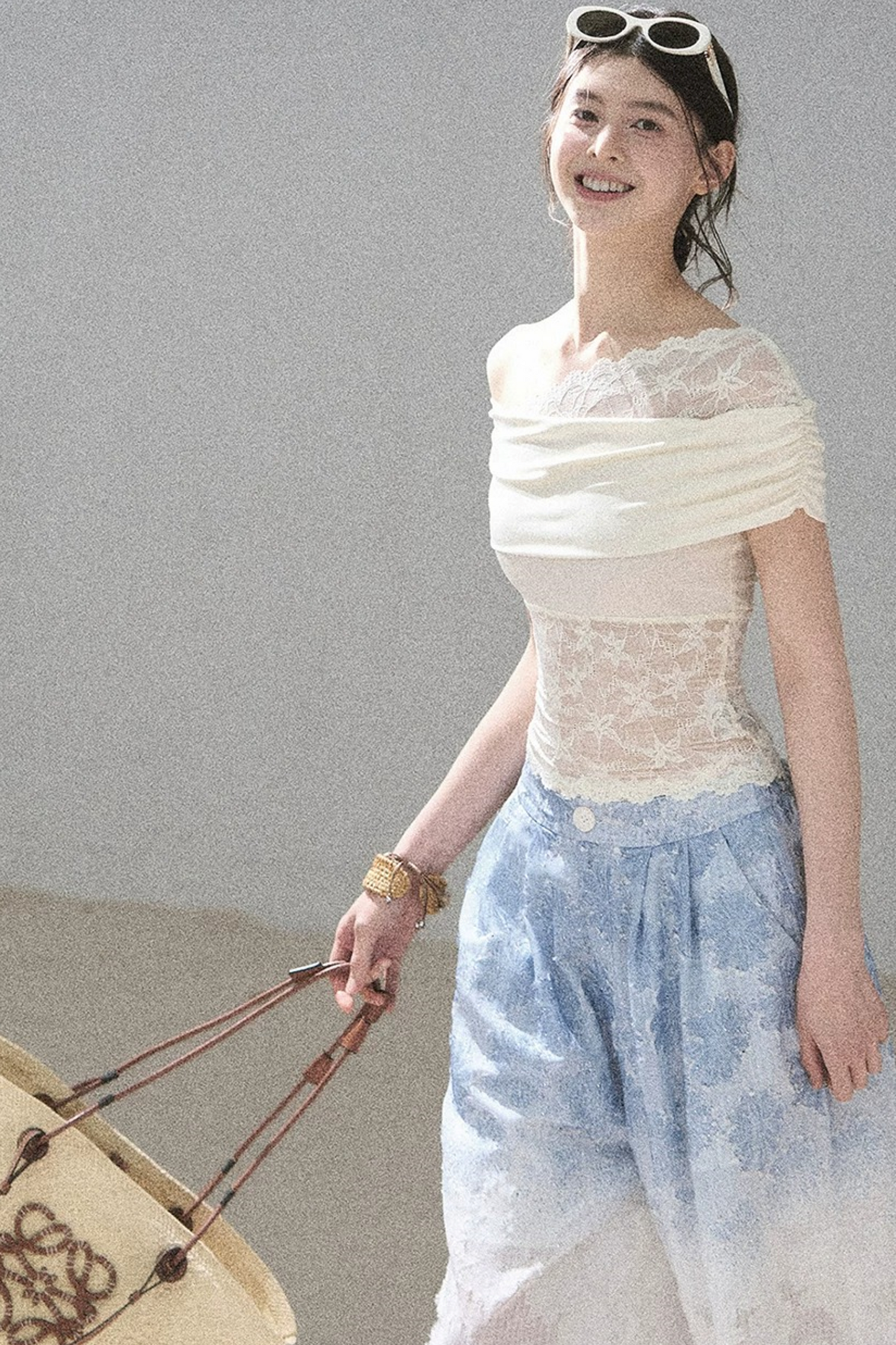Lace Asymmetrical Shoulder Top