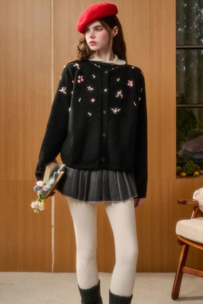 Hand-Embroidered Wool Cardigan