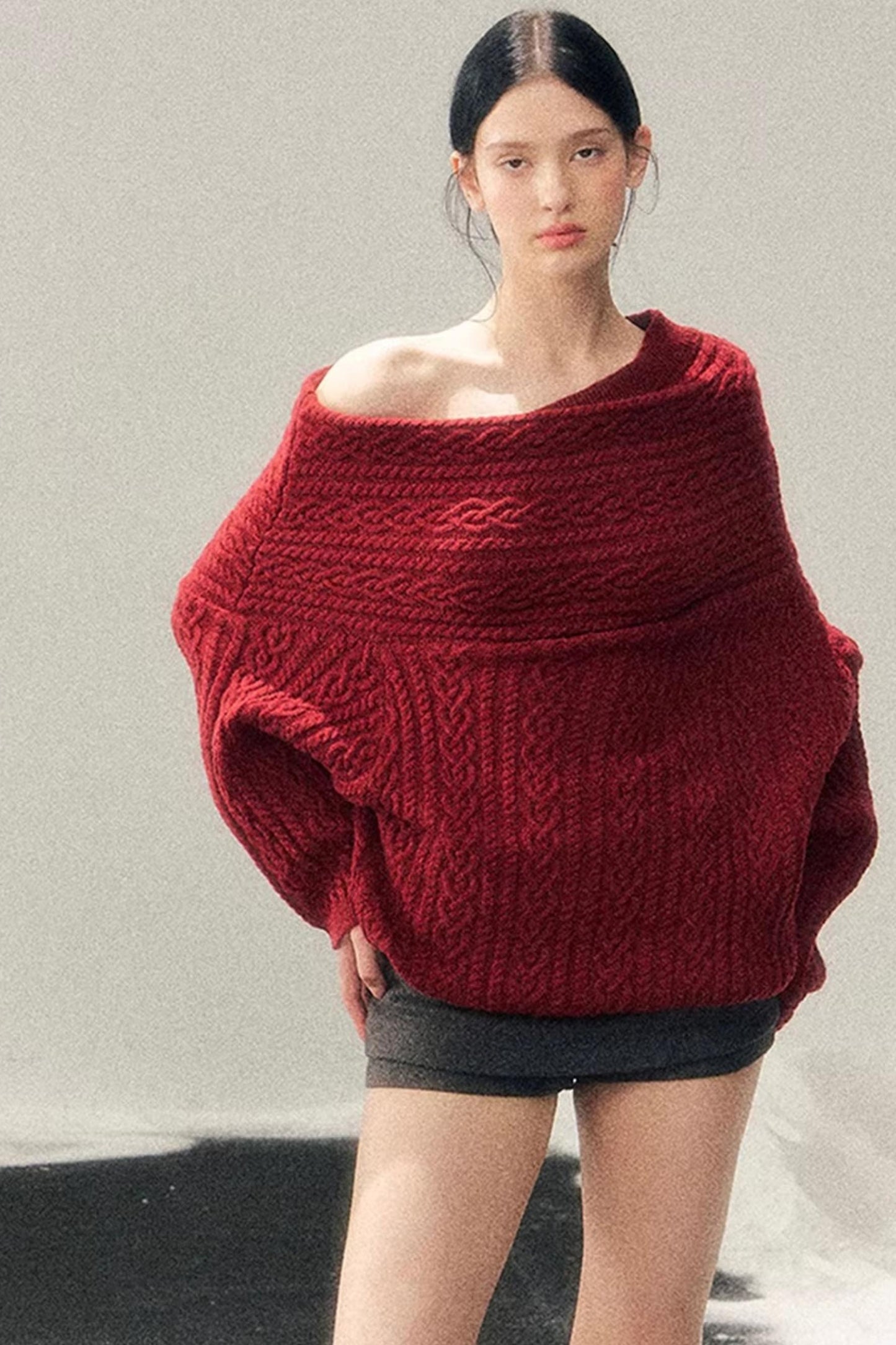 American Off-Shoulder Cable Sweater