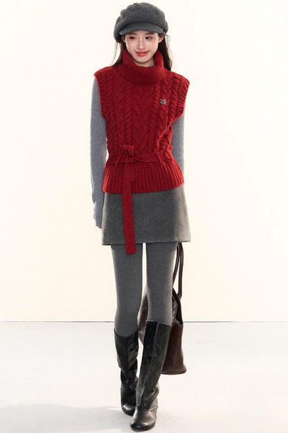 Ribbed Waist-Cinching Knit Sweater